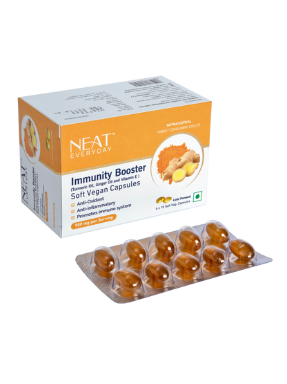 Immunity Booster (Turmeric Oil, Ginger Oil and Vitamin E) Soft Vegan Capsules-900mg Per Serving