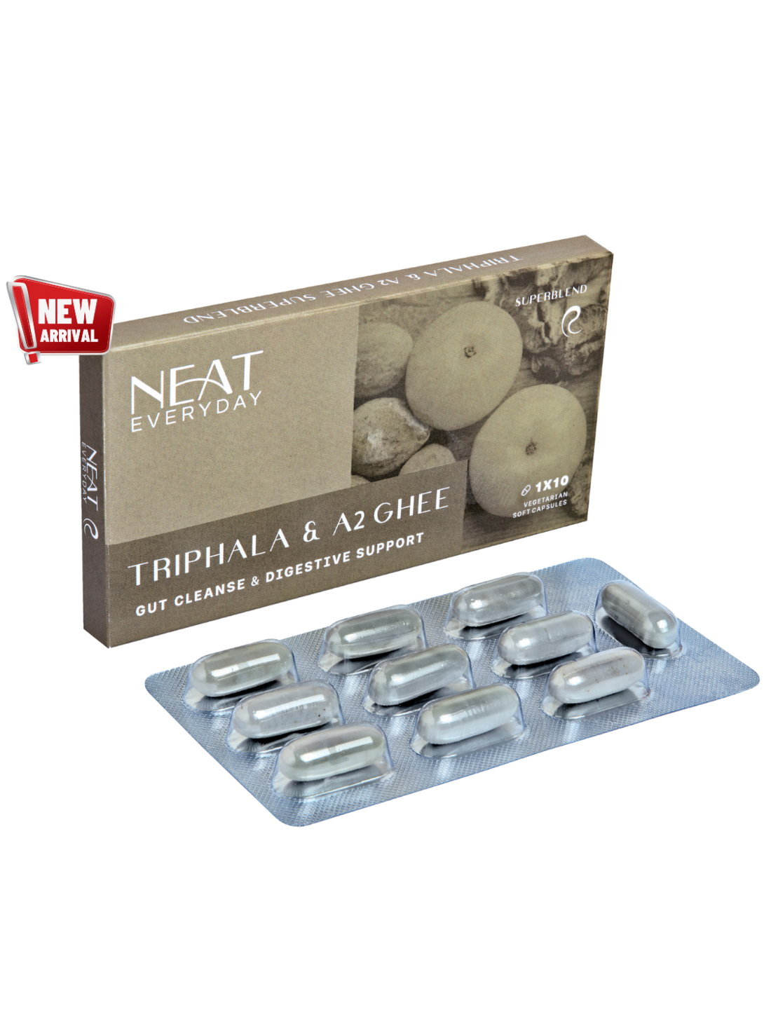 Triphala &amp; A2 Ghee Soft Capsules – 800mg Per Serving